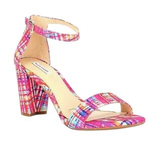 Alex Marie Halmar Pink Blue White Open-Toe Block Heel Sandals